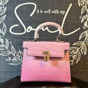 Pink Ombre Vegan Crocodile-Embossed Mini Tote